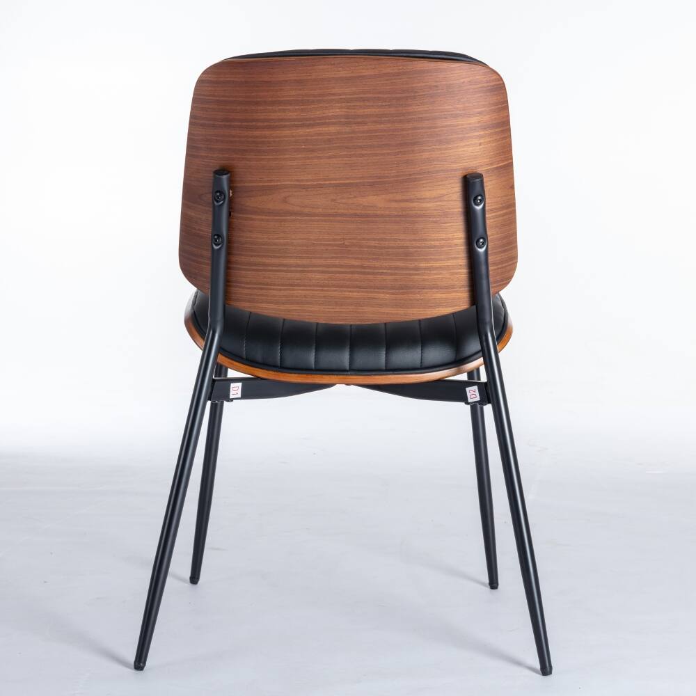 Alt View 3. Loheer - Loheer Mid Century Modern Dining Chairs Set of 2 Walnut Bentwood Black Faux Leather - Black.