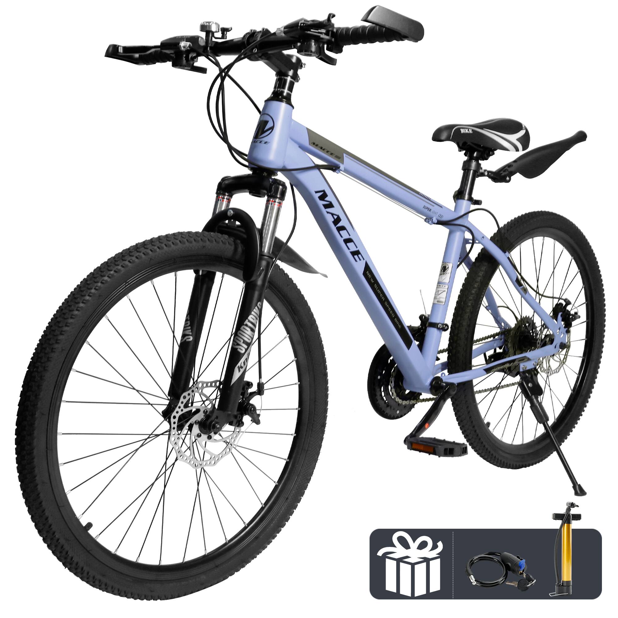 Topteng - 26" Mountain Bike for Adult - 27-Speed, High-Carbon Steel, Suspension Fork, Dual Disc Brakes for Men/Women - Gray