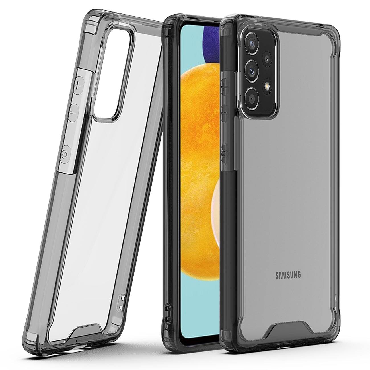 Front. Reiko - High Quality 2X Clean Pc And Tpu Bumper Case In Black For Samsung Galaxy A52 5G - Clear.