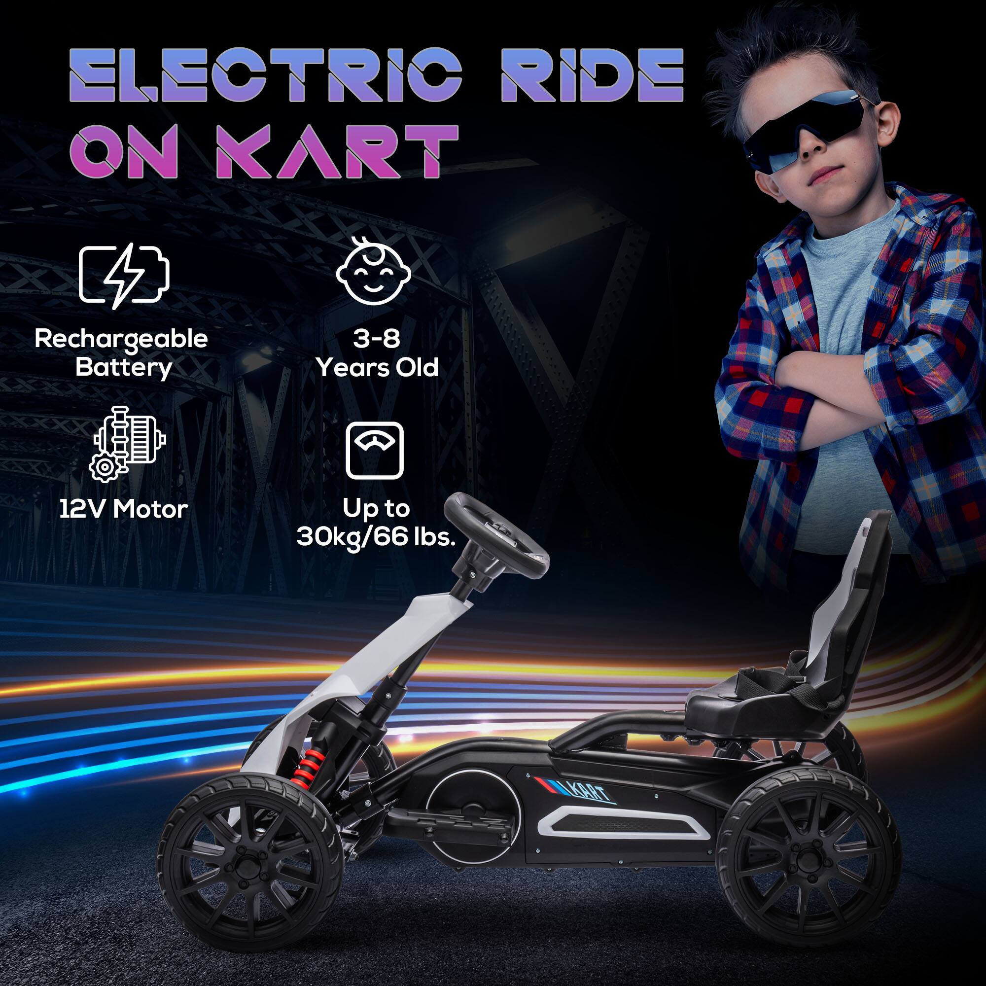 ELECTRIC RIDE ON KART

- Rechargeable Battery
- 3-8 Years Old
- 12V Motor
- Up to 30kg/66 lbs.