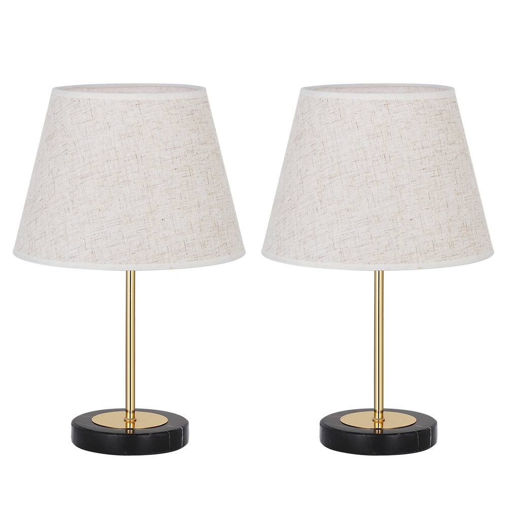 Angle. Oumilen - 2-Pack Table Lamps, Black Marble Base Gold Metal Pole with Fabric Linen Shade, E26 Socket UL Plug for Bedroom.