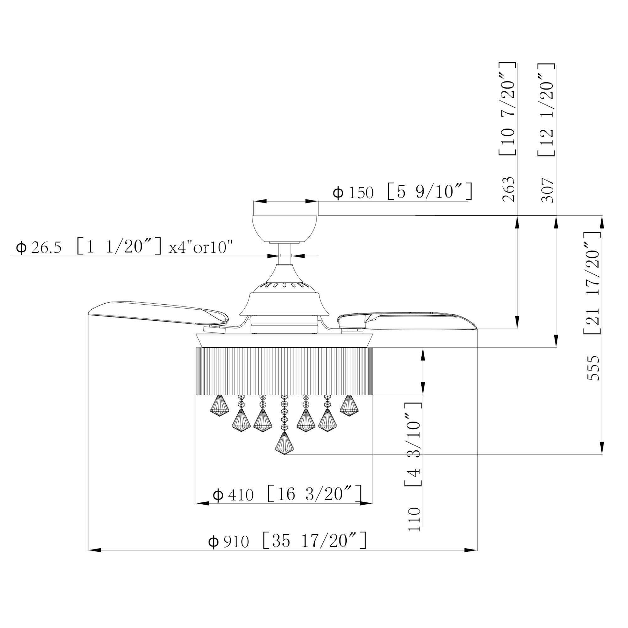 - Φ 26.5 [1 1/20"] x4" or 10"
- Φ 150 [5 9/10"]
- Φ 410 [16 3/20"]
- Φ 910 [35 17/20"]
- 263 [10 7/20"]
- 307 [12 1/20"]
- 555 [21 17/20"]
- 110 [4 3/10"]