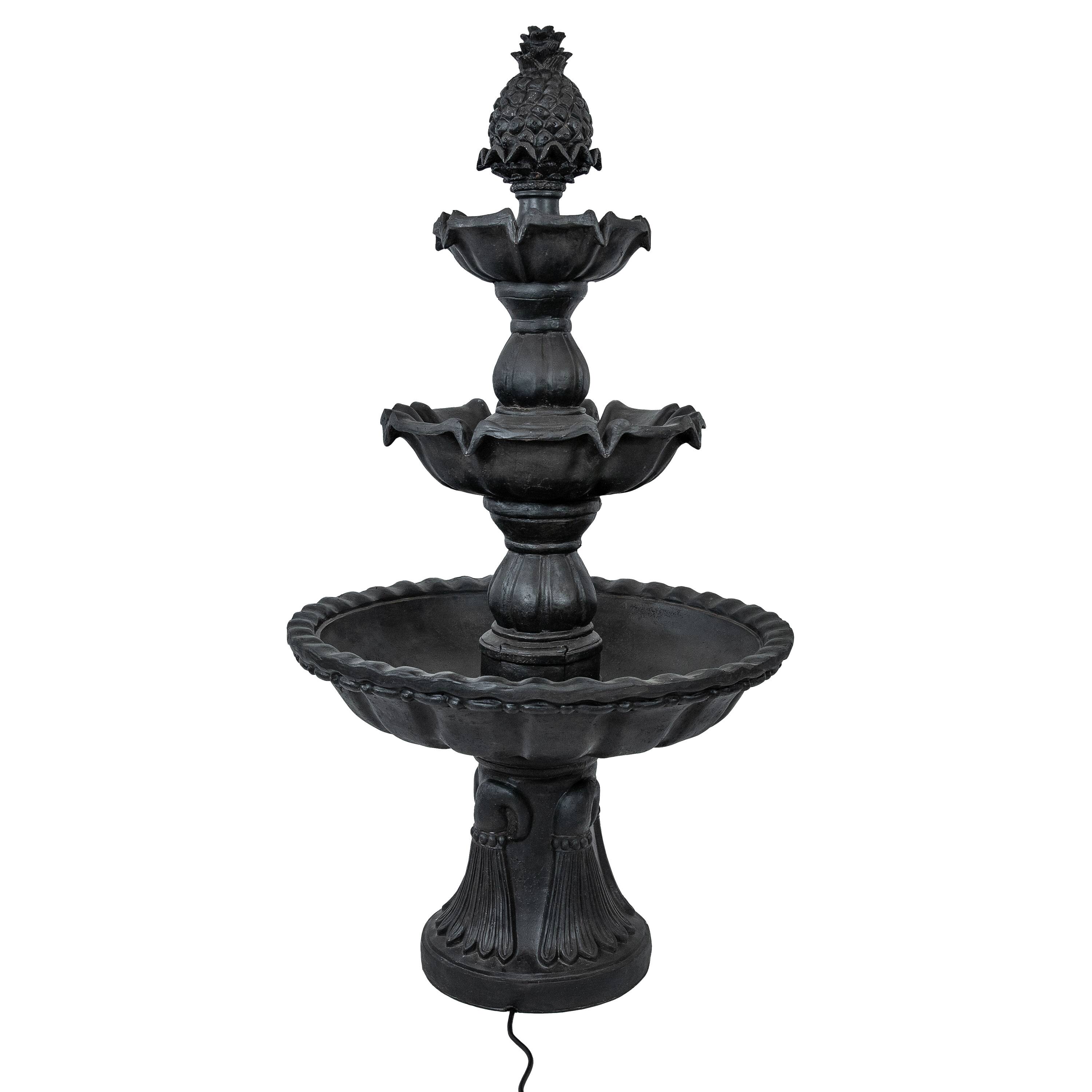 Alt View 9. Sunnydaze - Welcome Fiberglass Outdoor 3-Tier Water Fountain - Deep Espresso.