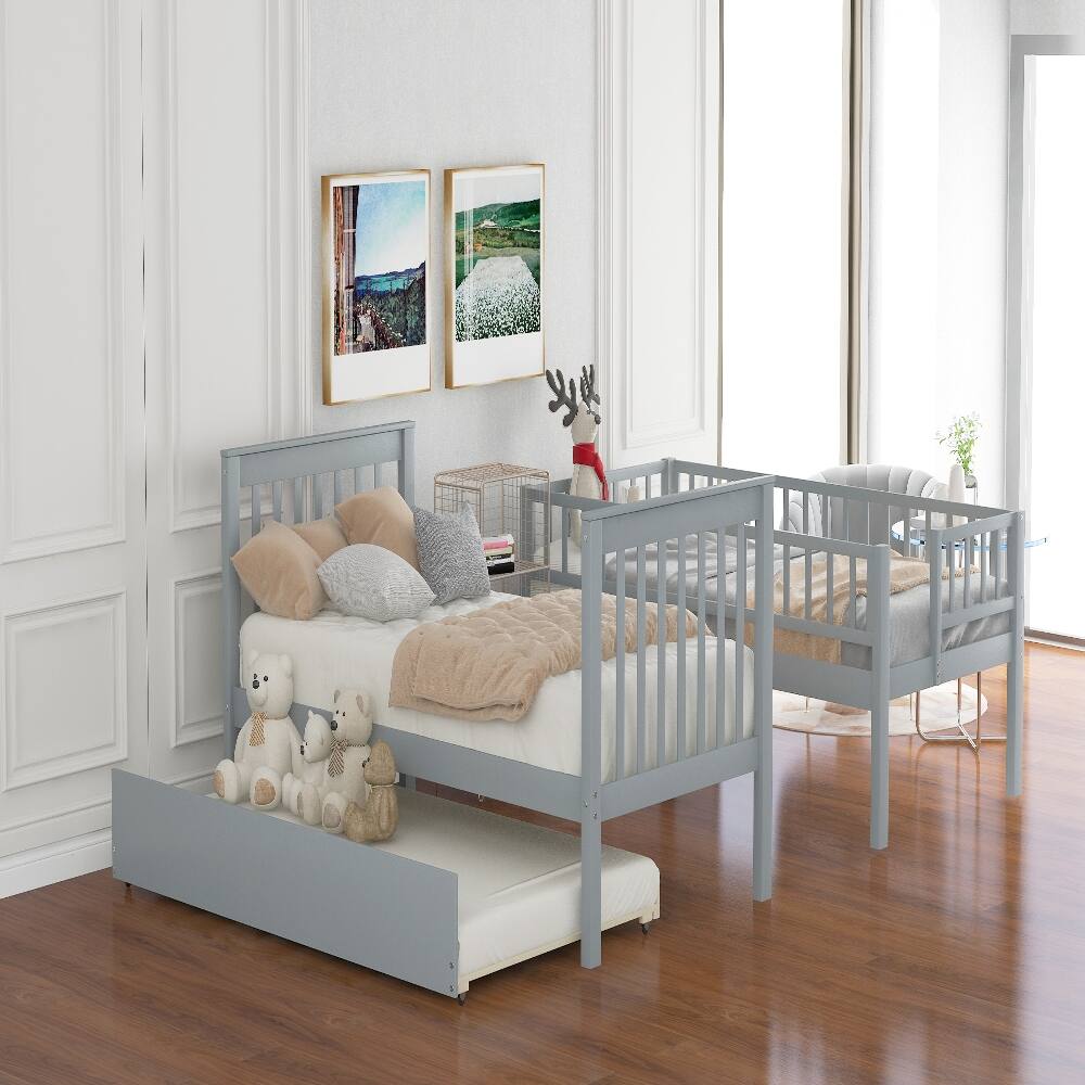 Alt View 1. Loheer - Loheer Twin Over Twin Bunk Bed with Trundle and Storage Shelves Gray Solid Wood - Gray.