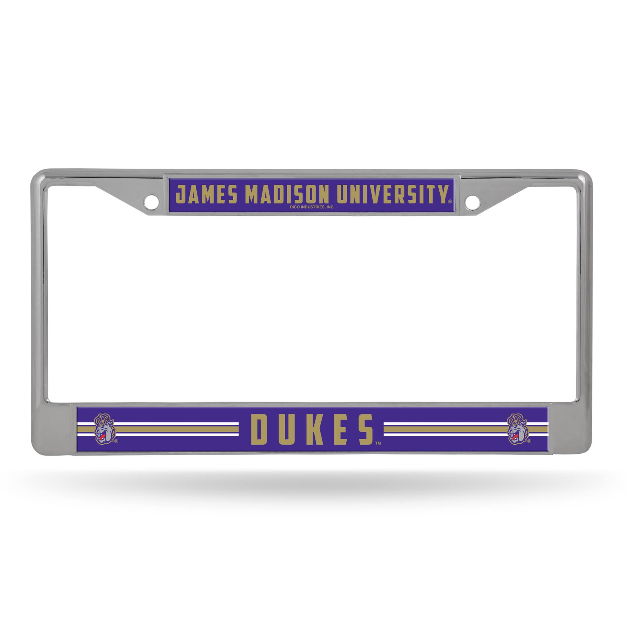 James Madison Dukes - 12" x 6" Standard Size - Chrome Metal License Plate Frame