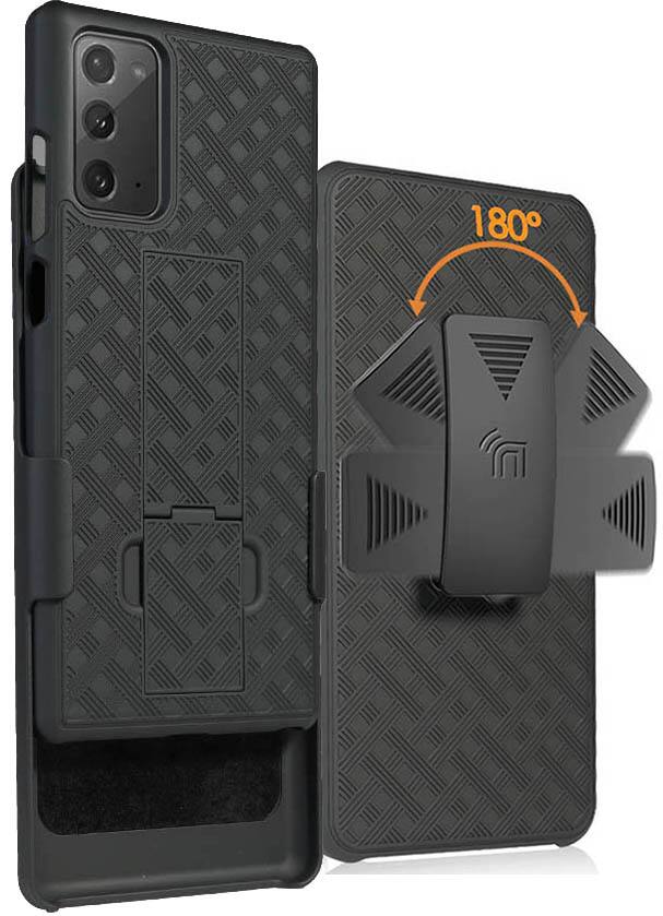 Front. Nakedcellphone - Case with Stand and Belt Clip Holster for Samsung Galaxy Note 20 - Black.