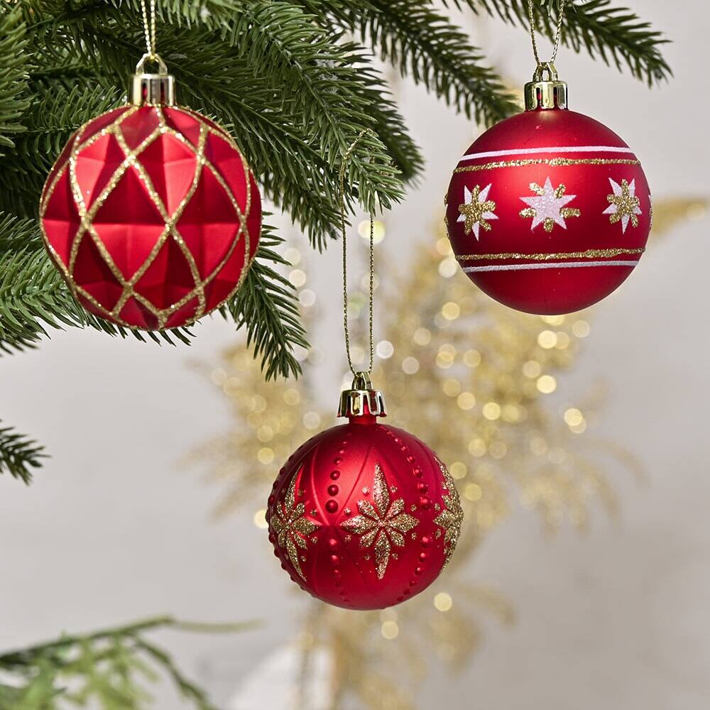 Alt View 1. OrnamentallyYou - Red and Gold Unique Shatterproof Ornament Bauble Set - Multi-colored.
