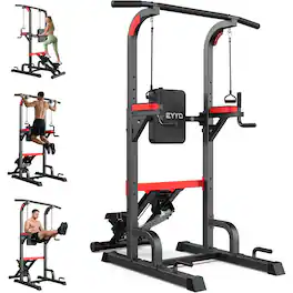 Pooboo - Pull Up Bar Free Standing,13-Level Adjustable Height Dip Station with X-Frame Stability - Black