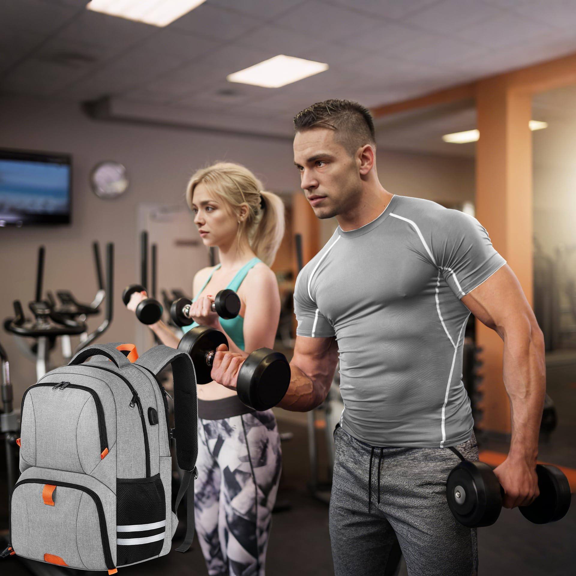 Alt View 5. Cozy Serene - Gym Backpack For Men Women  With Shoe Compartment Water Resistant Workout Sports Bag Usb Port Fit 15.6 Inch Laptop - Grey-15.6 inch.