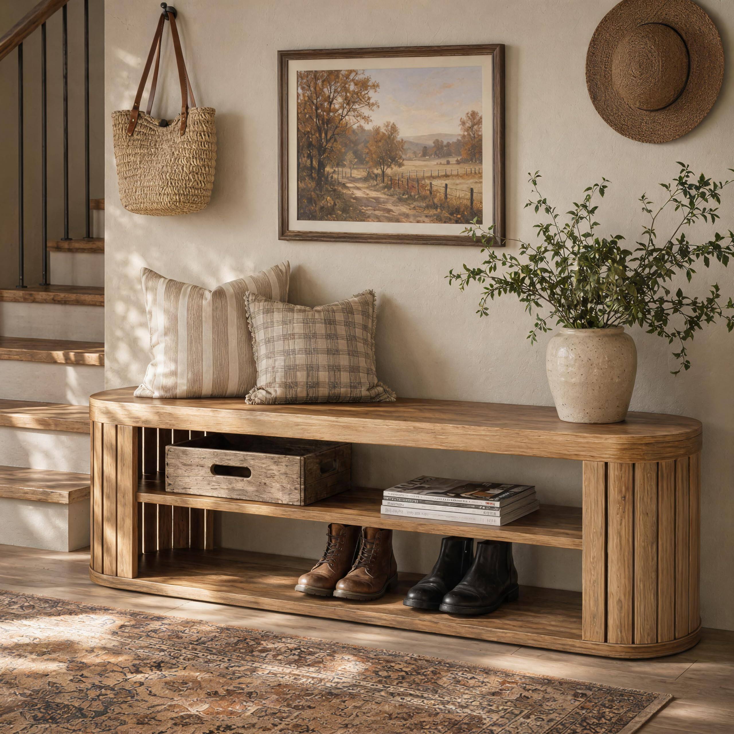 Back. Tribesigns - 47.2" 3-Tier Entryway Bench with Shoe Storage - Yellow.