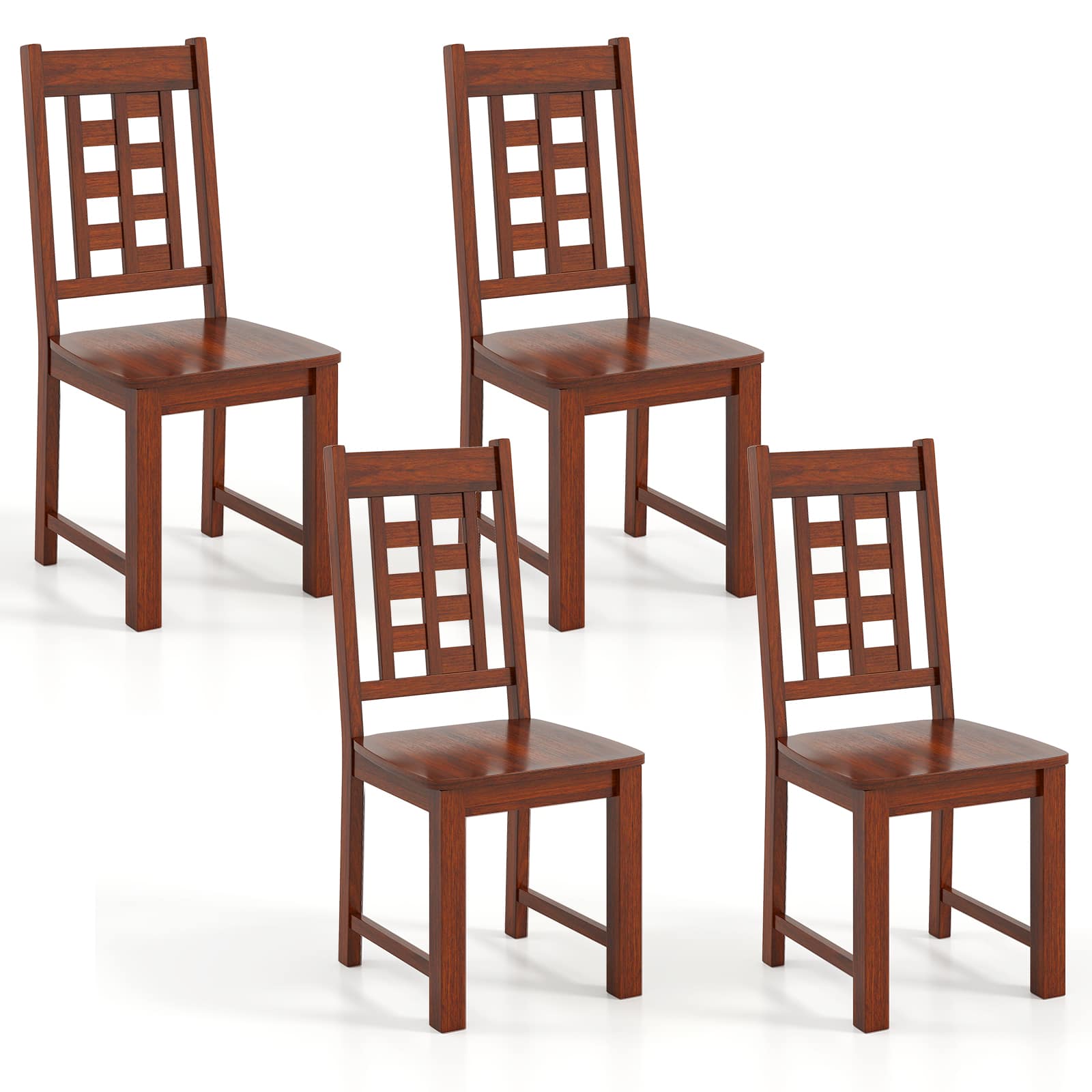 Gymax - Dining Chairs Set of 4 w/Solid Rubber Wood Frame Elegant Hollowed Backrest - Walnut