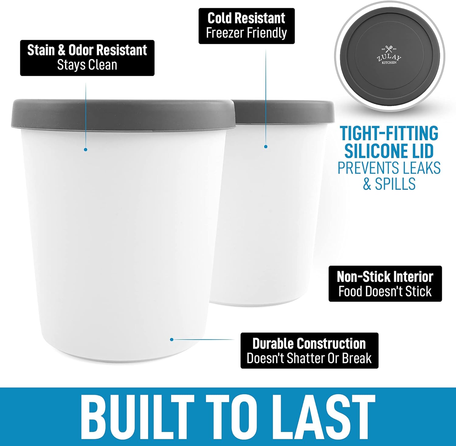 - Stain & Odor Resistant
- Stays Clean
- Cold Resistant
- Freezer Friendly
- Tight-Fitting Silicone Lid
- Prevents Leaks & Spills
- Non-Stick Interior
- Food Doesn't Stick
- Durable Construction
- Doesn't Shatter Or Break
- Built To Last
