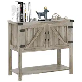 Homcom - Farmhouse Double Door Coffee Bar Cabinet, Console Table, Sideboard Buffet Cabinet with Bottom Shelf for Living Room - Gray