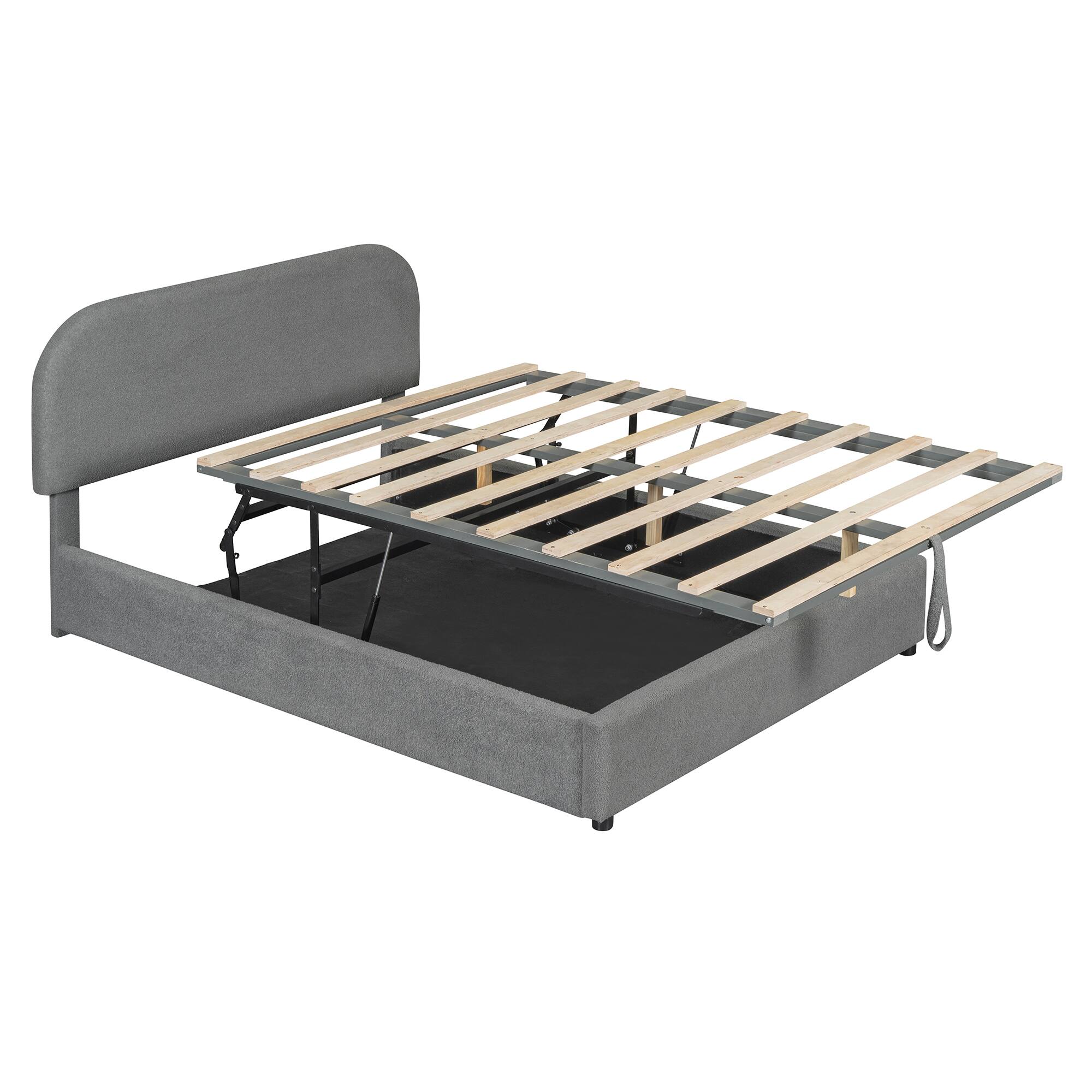 Alt View 1. Tiramisubest - Teddy Fleece Full  Size Upholstered Platform Bed with Hydraulic Storage System, Gray - Gray.