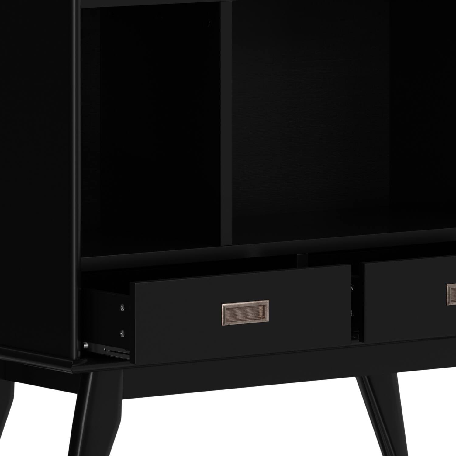 Alt View 6. Simpli Home - Draper SOLID HARDWOOD 64 inch x 35 inch Mid Century Modern Wide Bookcase and Storage Unit in Black - Black.