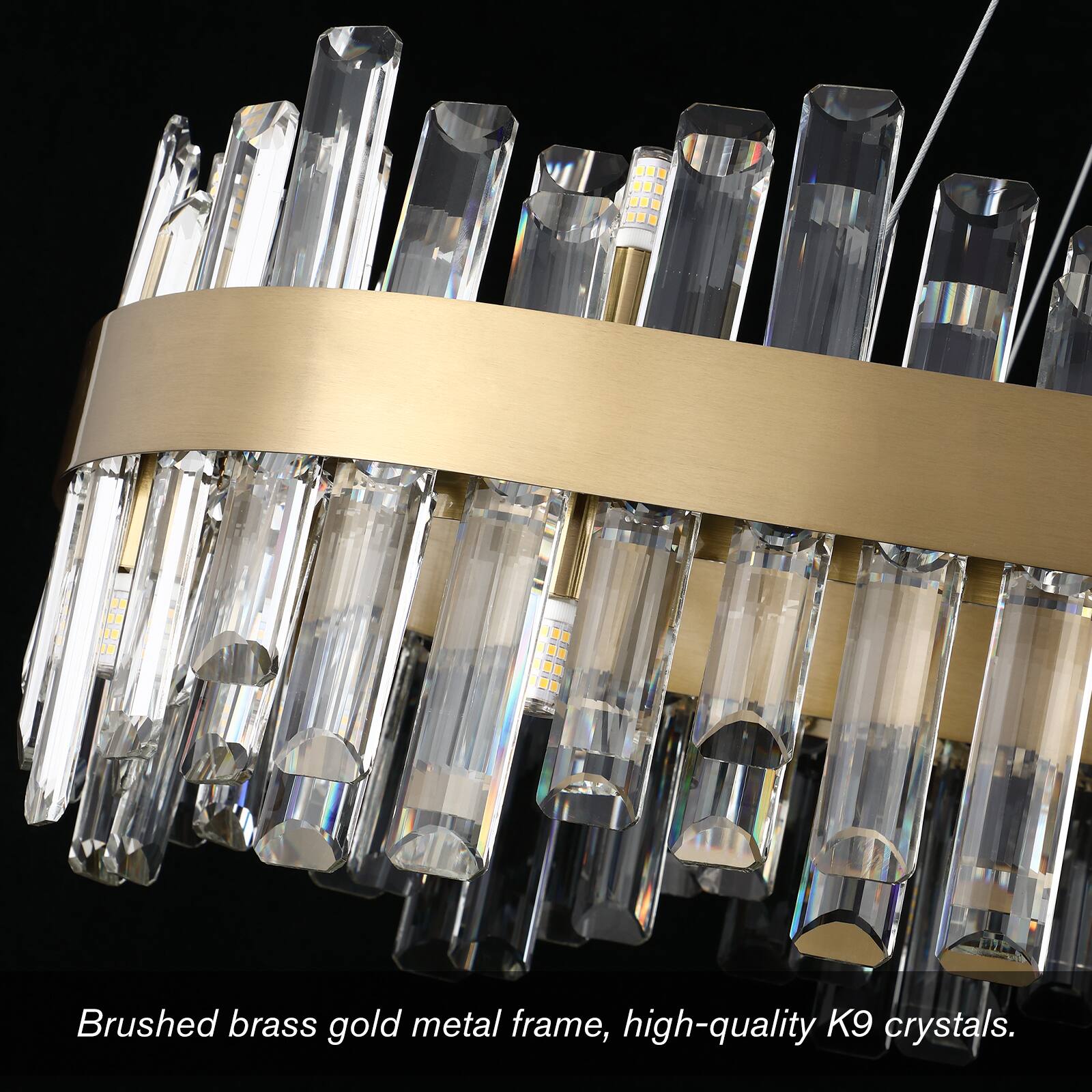 Brushed brass gold metal frame, high-quality K9 crystals.