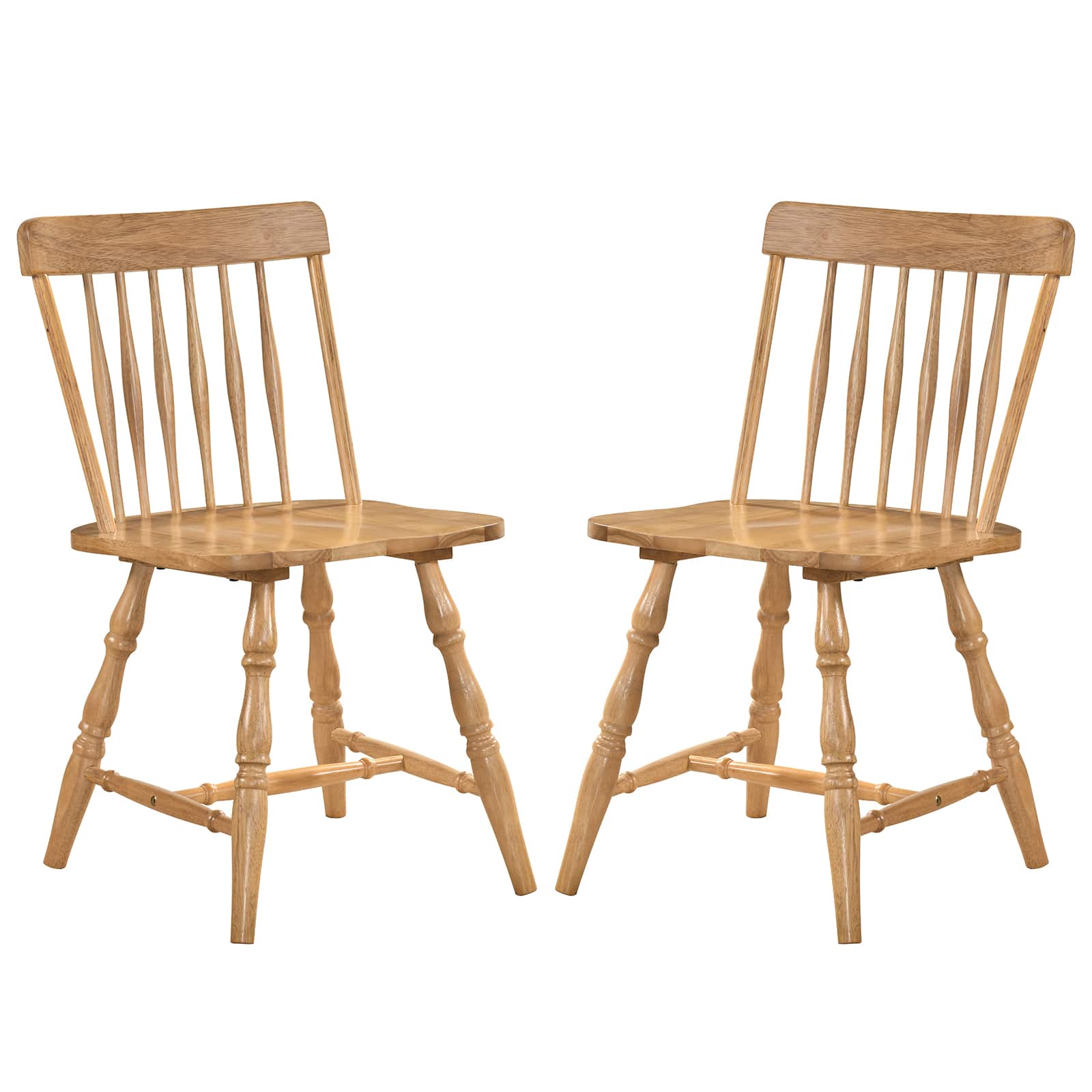 Costway - Windsor Dining Chairs Set of 2 with Turned Legs Curved Spindle Back for Living Room - Natural