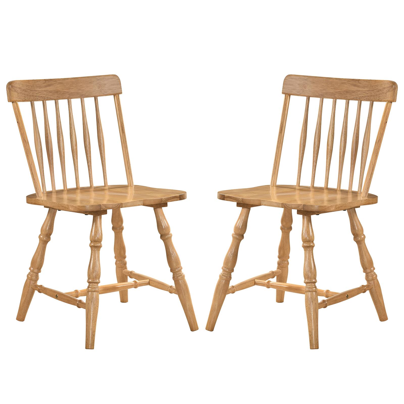 Front. Costway - Costway Windsor Dining Chairs Set of 2 with Turned Legs Curved Spindle Back for Living Room - Natural.