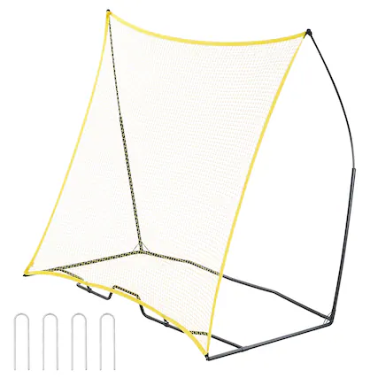 Front. VEVOR - Soccer Rebounder, Portable Soccer Trainer, 7x7FT Iron & Polyester Soccer Practice Equipment, Football Rebounder Wall - Yellow.