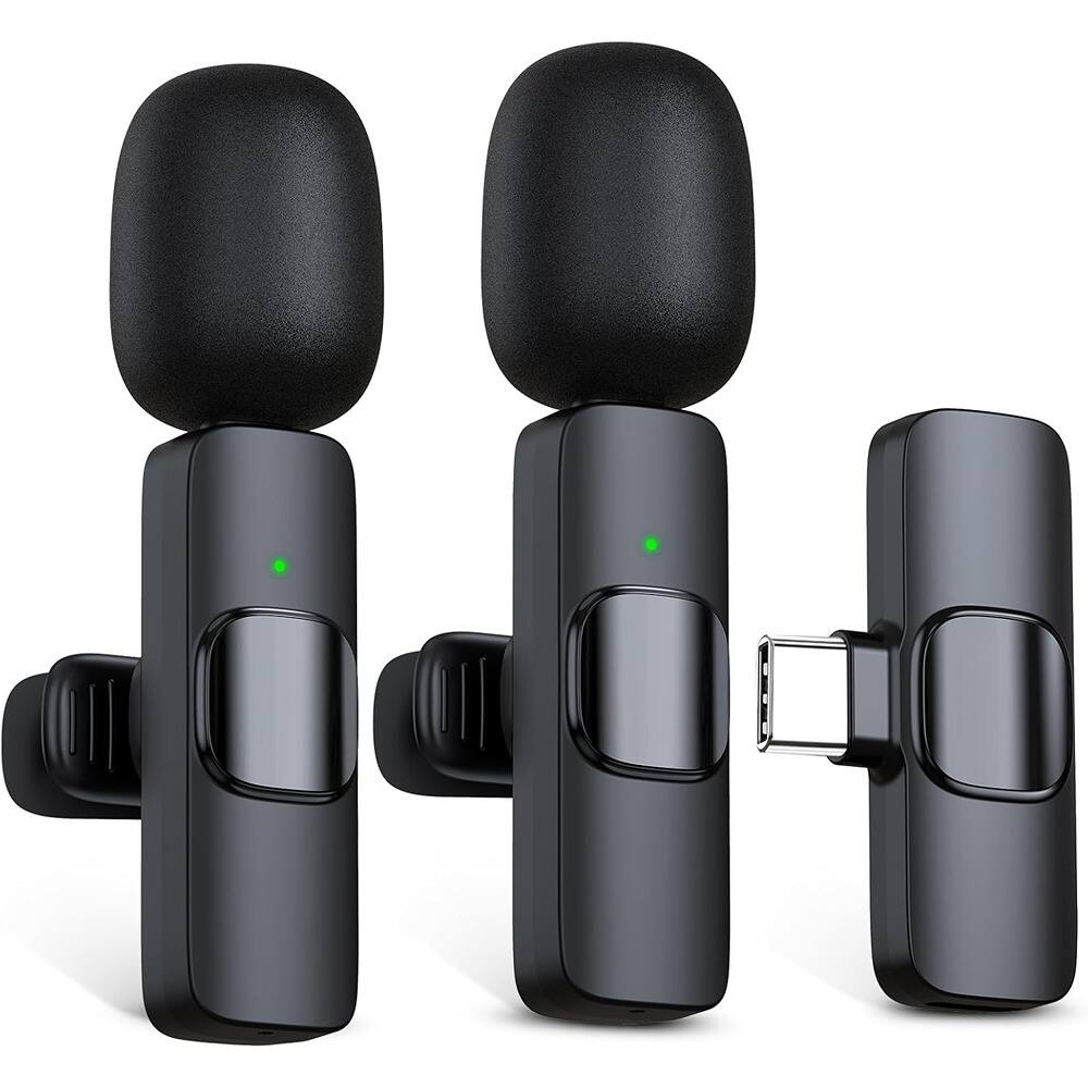 Front. MOSZAR LLC - 2-Pack Wireless Lavalier Microphones – USB-C Mini Lapel Mics for iPhone/Android.