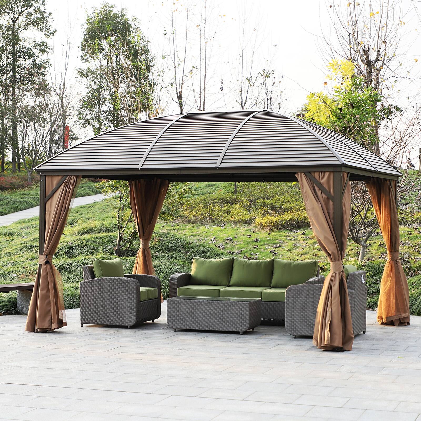 Alt View 1. Outsunny - x 13' Hardtop Gazebo with Curtains, Netting - Brown.
