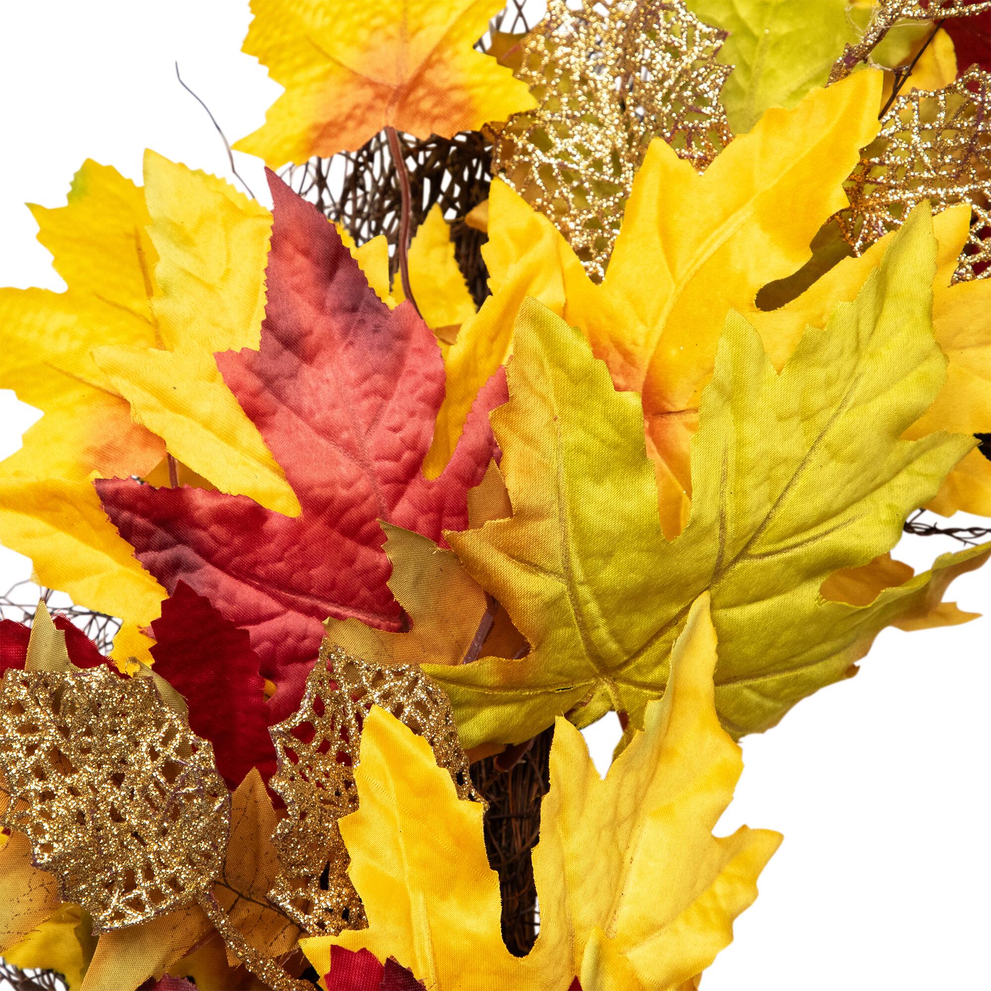 Northlight Maple and Glittered Leaves Artificial Fall Harvest Wreath 22 ...