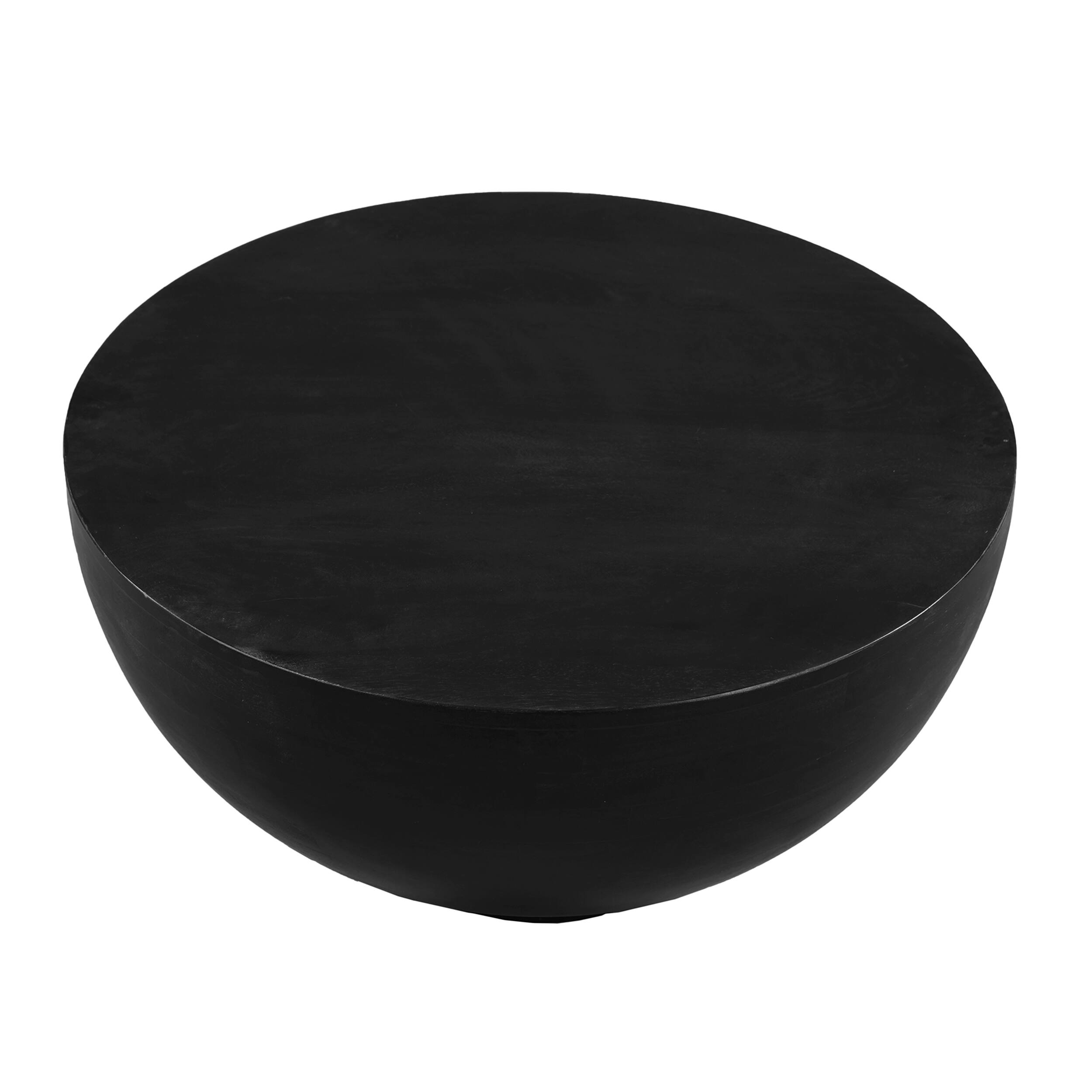 Alt View 2. Manhattan Lane - 30 Inch Modern Art Coffee Table, Round Drum Shape, Solid Mango Wood - Black.