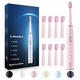 Cozy Serene - Sonic Electric Toothbrush For Adults And Kids- High Power Rechargeable Toothbrushes With 8 Brush - Pale Pink