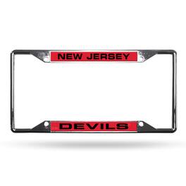 Rico Industries - New Jersey NJ Hockey Devils NHL All Corner EZ View Chrome Metal Laser Cut License Plate Frame - Multi