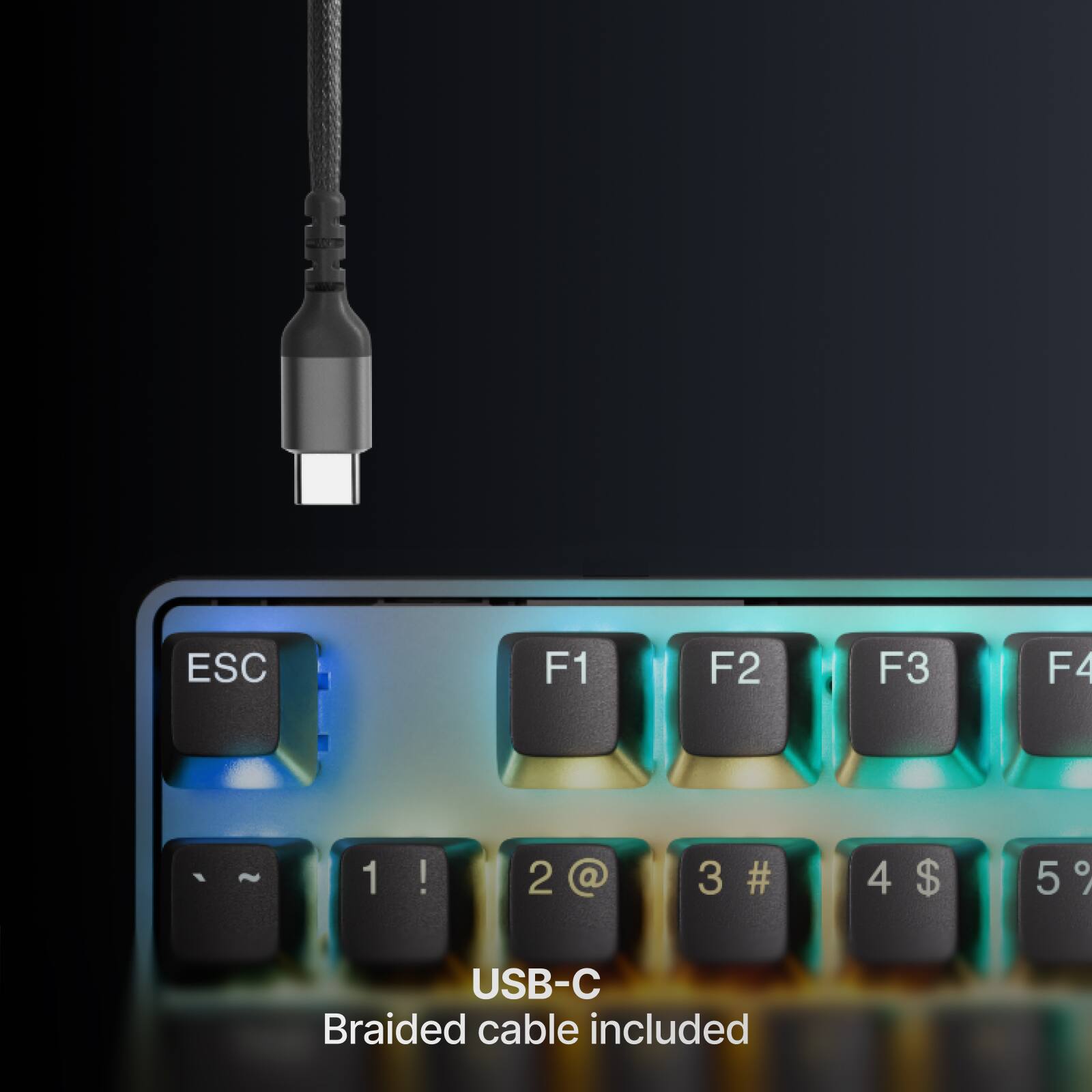ESC F1 F2 F3 F4 1 ! 2 @ 3 # 4 $ 5 % USB-C Braided cable included