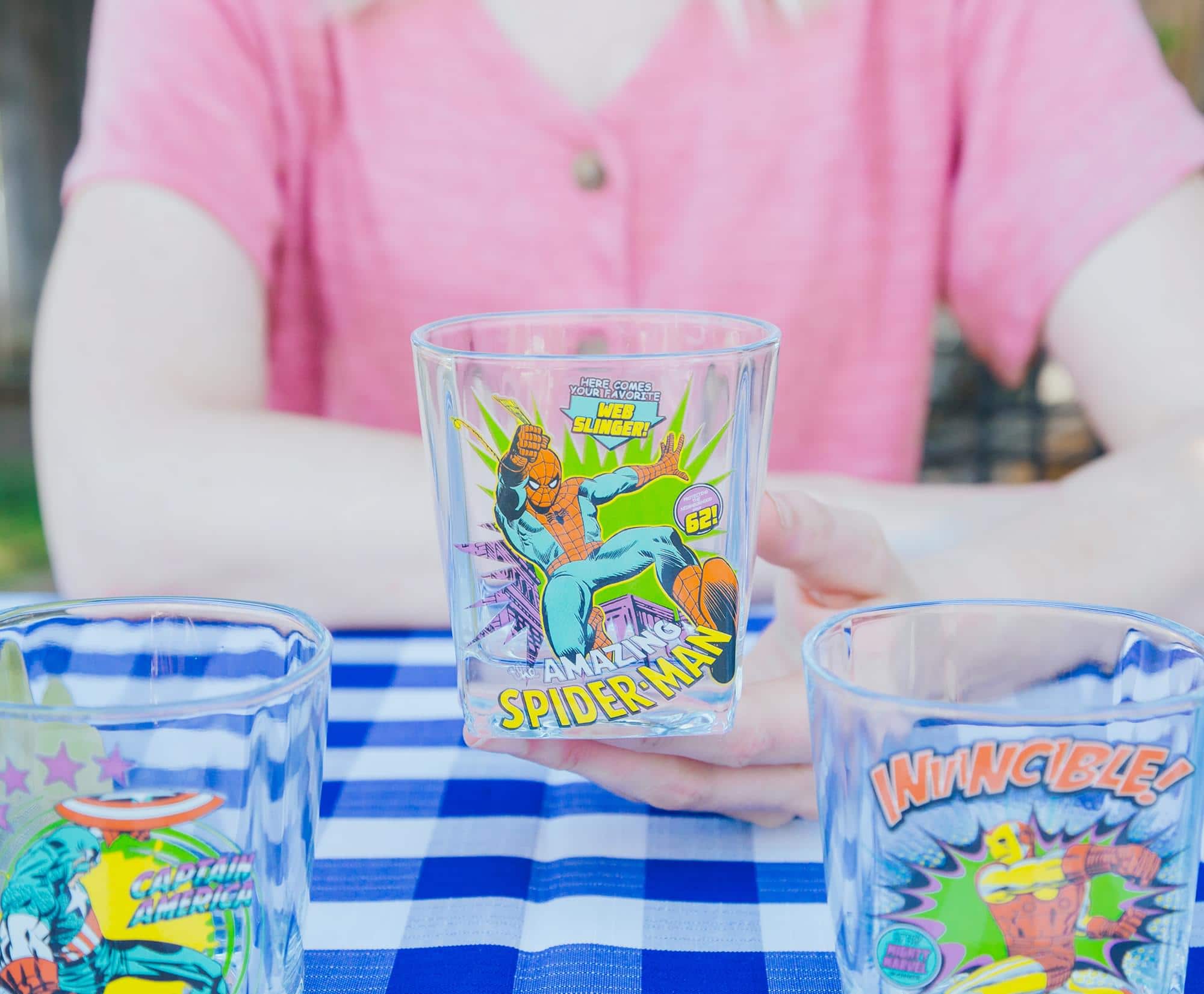 新品未使用 FTC × MARVEL コラボ デッキ シュリンク付き 2012年 Marvel Comics Superheroes 9 Ounce Rock Glasses | Set of 4 Clear