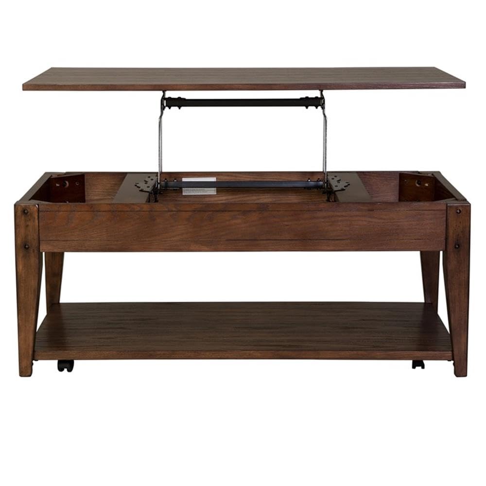 Left. Liberty Furniture Industries - Lake House Lift Top Cocktail Table in Rustic Brown Oak - Brown.