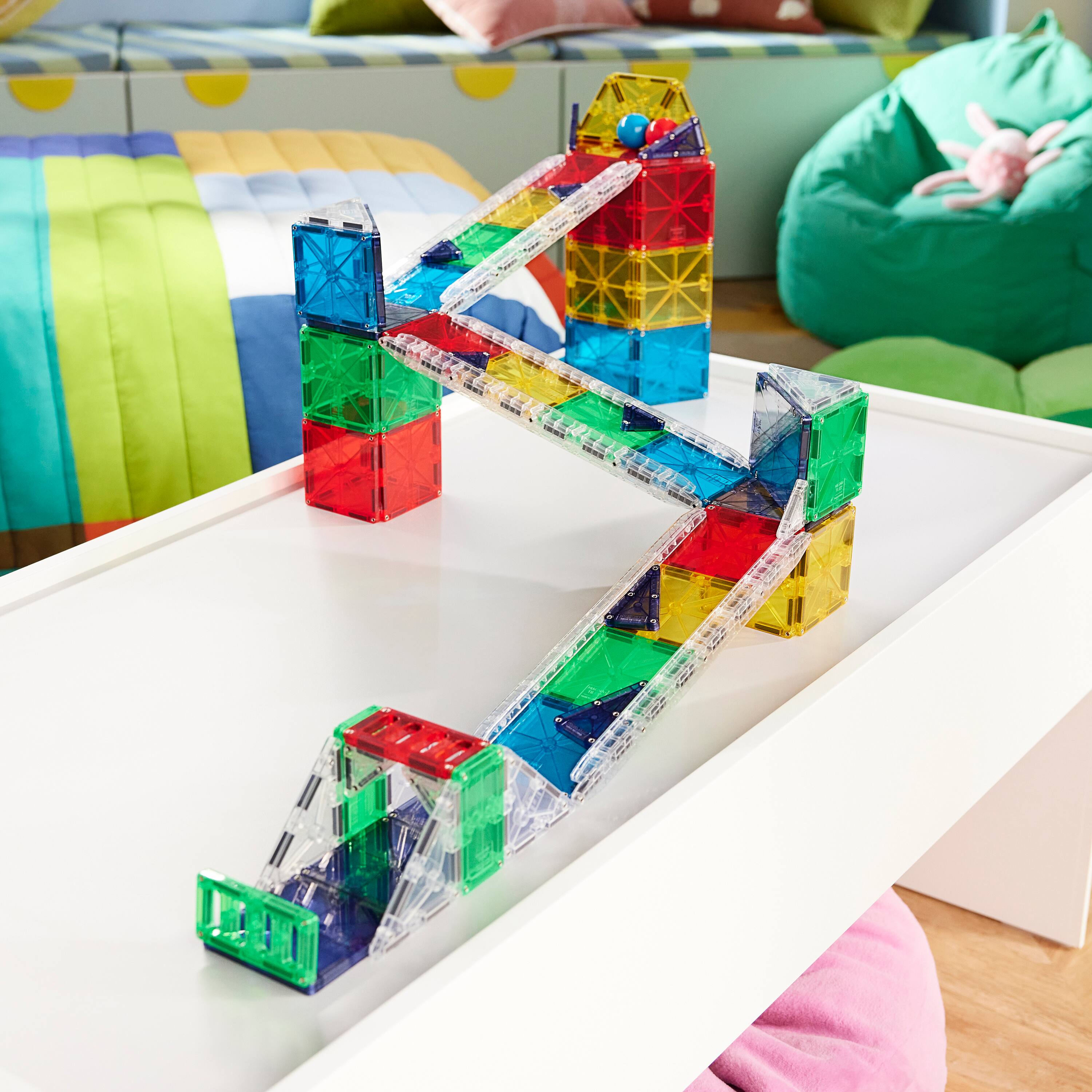 Left. Magna-Tiles - Rail Racers Deluxe 90-Piece Magnetic Construction Set, THE ORIGINAL MAGNA-TILES.