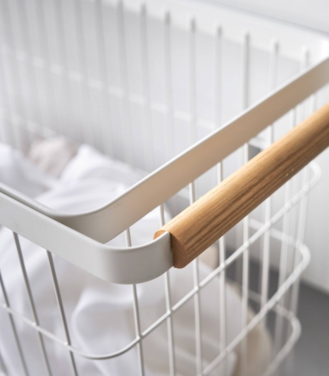 Alt View 3. Yamazaki Home - Rolling Wire Basket (15" H)  - Steel + Wood - White.