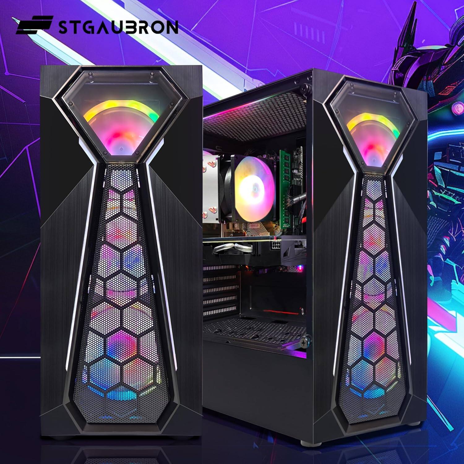 Alt View 1. STGAubron - STGAubron Prebuilt Gaming PC, Radeon RX 580 8G GDDR5, AMD Athlon 3000G 3.5Ghz, 16G DDR4 RAM, 512G SSD, Windows 11 Home - Black.