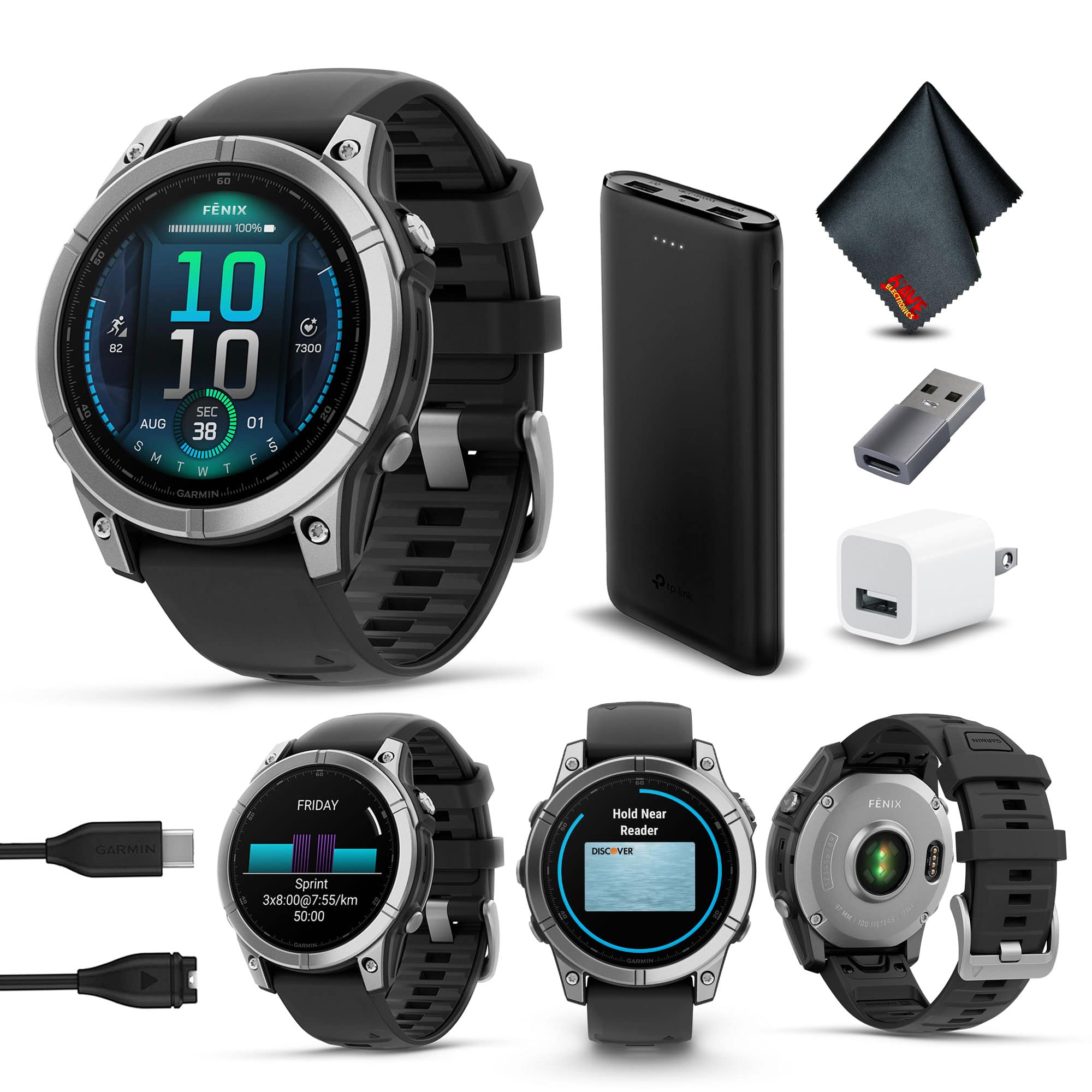 Garmin - fenix E – 47 mm, AMOLED, Stainless Steel with Black Silicone Band - Black - (2025)