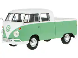 Volkswagen Type 2 (T1) Double Cab Pickup Truck White and Green 1/24 Diecast Model Car by Motormax