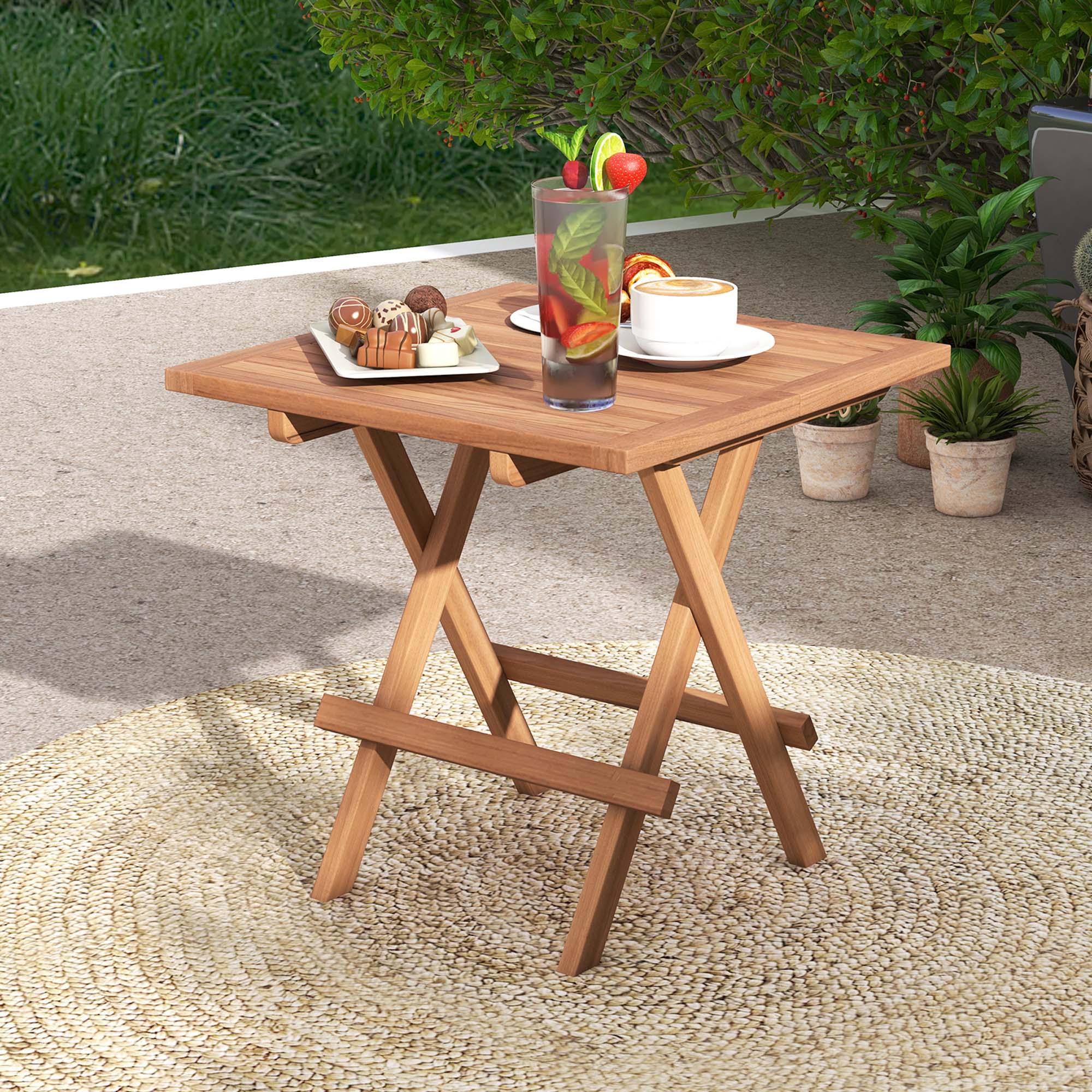 Alt View 3. Costway - Costway 1 PC Patio Folding Side Table Indonesia Teak Wood Square Slatted Tabletop Portable Picnic - Natural.
