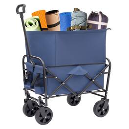 Mondawe - Extendable Collapsible Wagon Utility Carts w/ 225LBS Capacity, 360° Wheels - Dark Blue