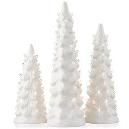 Casafield - 3PC Set 8/10/12" Pre-Lit Ceramic Christmas Trees with Lights - White w/ White