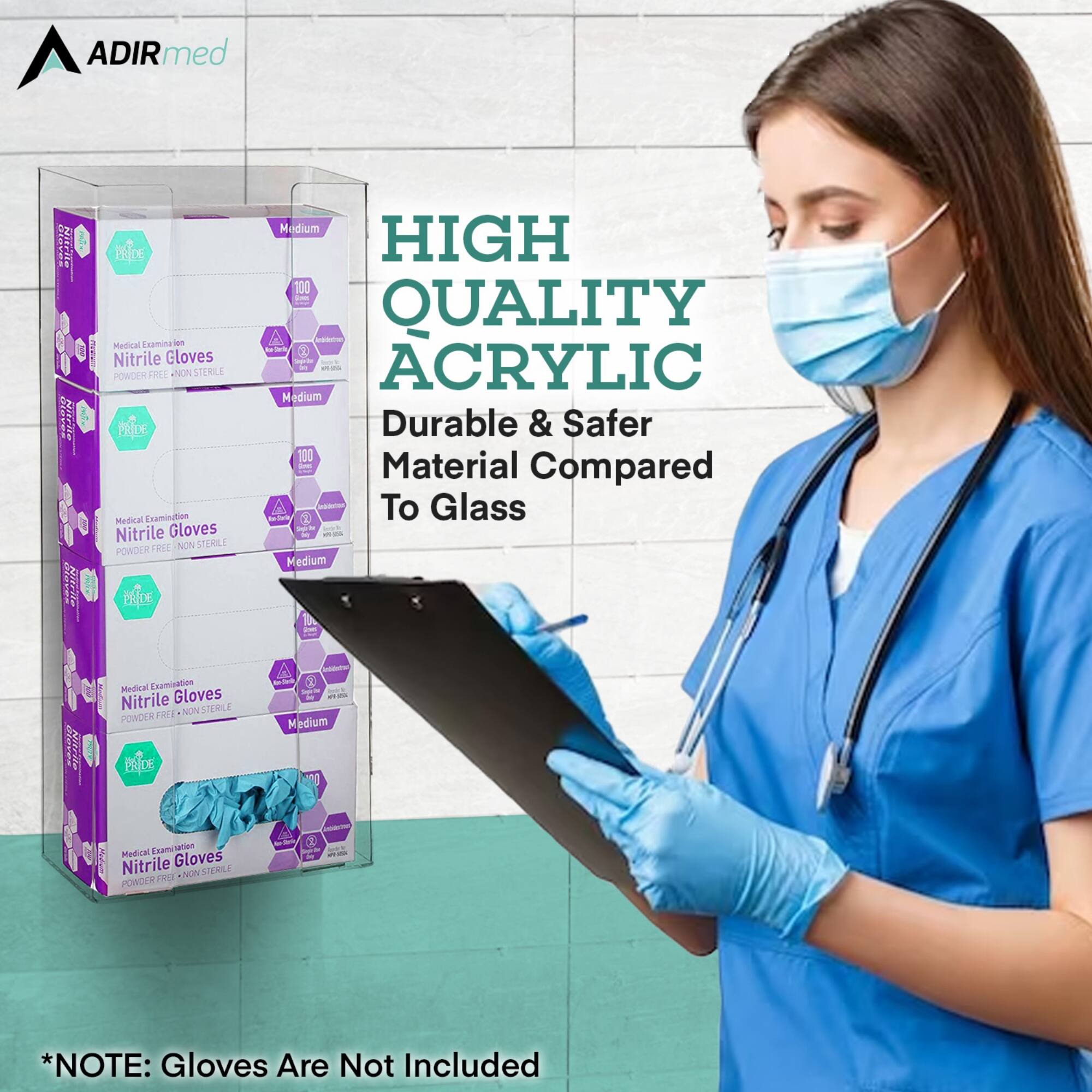 ADIRmed PRIDE Medical Examination Nitrile Gloves POWDER FREE NON STERILE Medium HIGH QUALITY ACRYLIC Durable & Safer Material Compared - To Glass Medium PRIDE Medical Examination Nitrile Gloves NON STERILE POWDER FREE Medium PRIDE Medical Examination Nitrile Gloves NON STERILE POWDER FREE *NOTE: Gloves Are Not Included