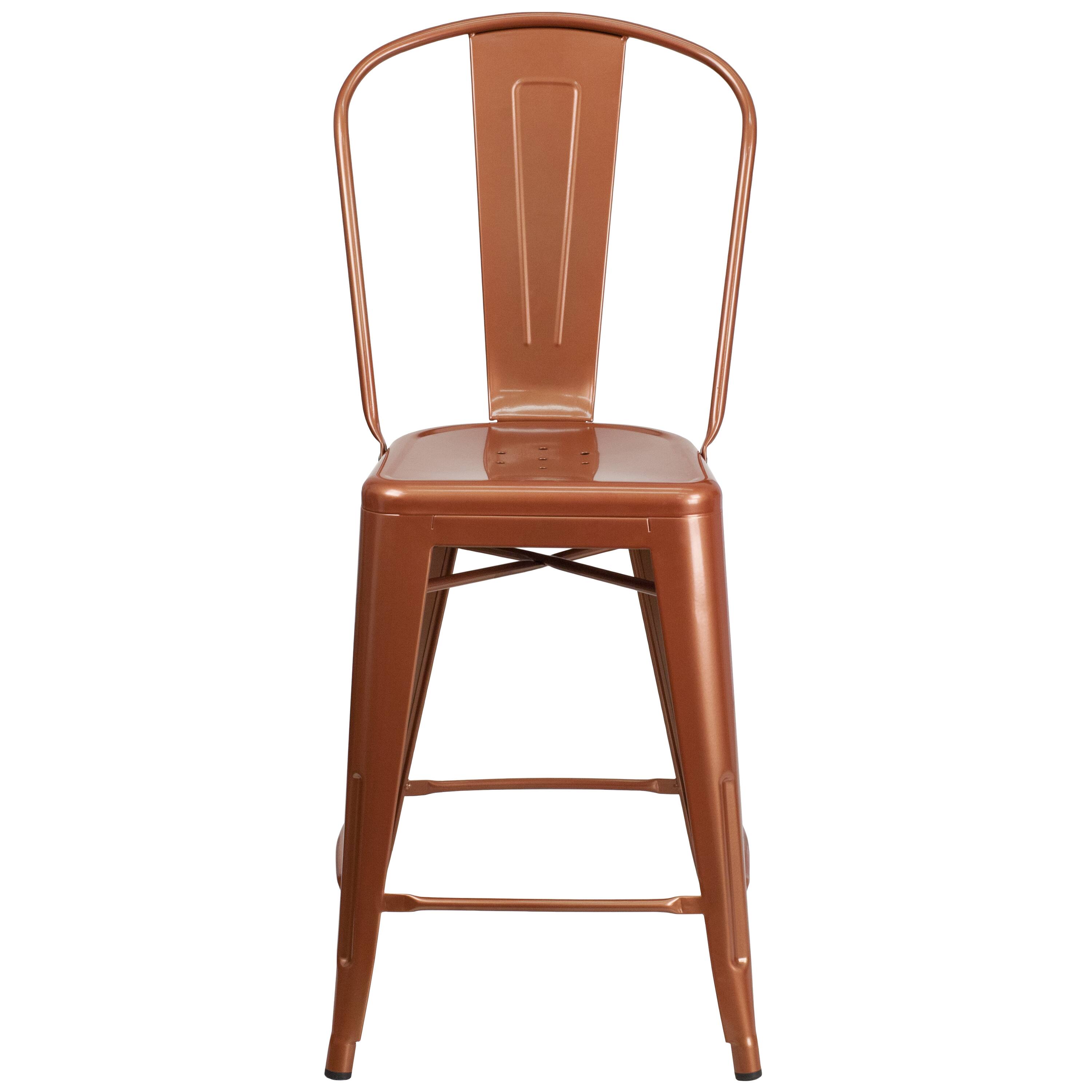 Alt View 7. Emma + Oliver - Commercial Grade 24"H Metal Indoor-Outdoor Counter Stool w/ Drain Holes and Back - Copper.