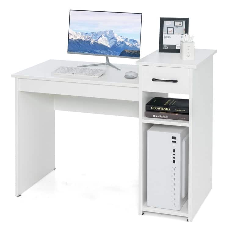 Kadyn - Computer Desk PC Laptop Table with Drawer and Shelf- Home Office Desks, Gaming Computer Desks for Study,Working - White