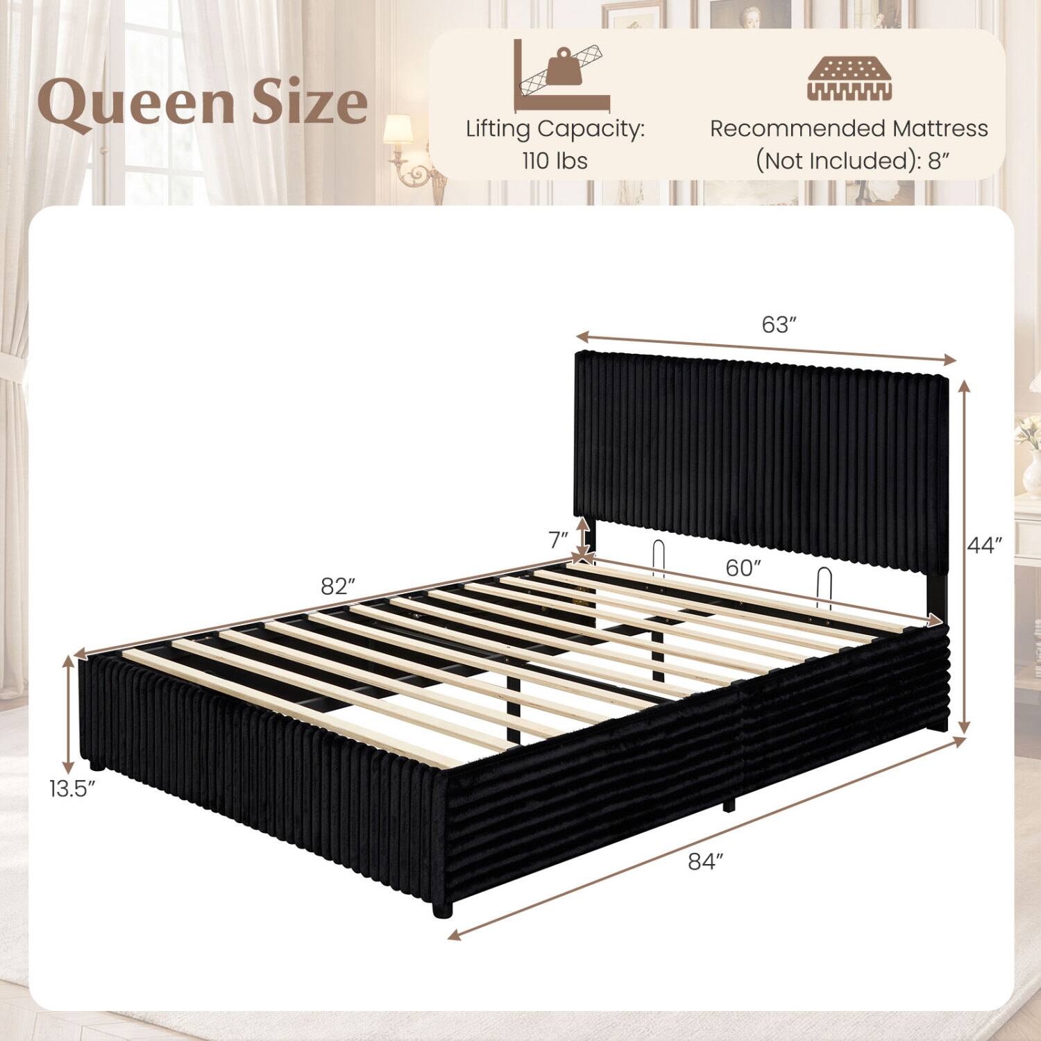Queen Size Lifting Capacity: 110 lbs (Not Included): 8"  
63" x 82" x 13.5"  
60" x 44" x 7"  
84"