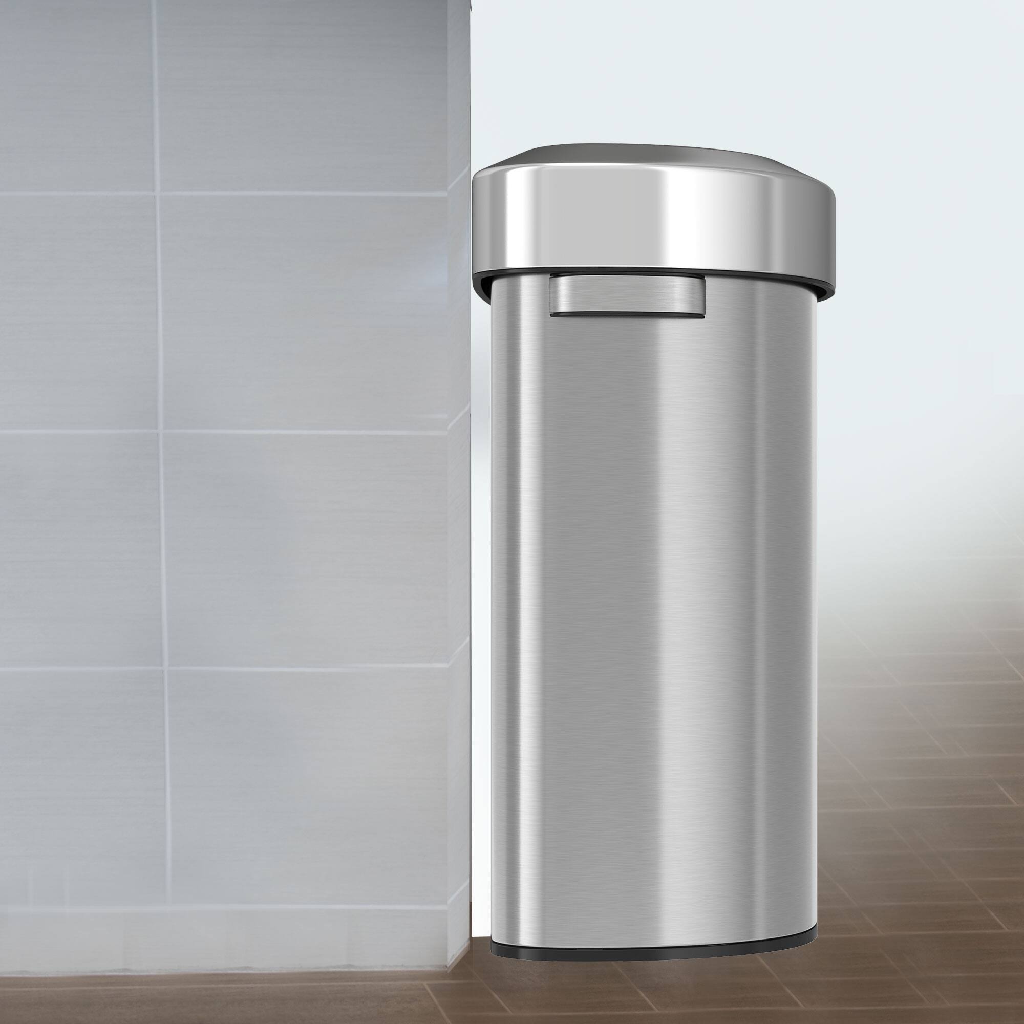 Alt View 1. iTouchless - 18 Gallon Stainless Steel Semi-Round Open Top Kitchen Trash Can - Silver.