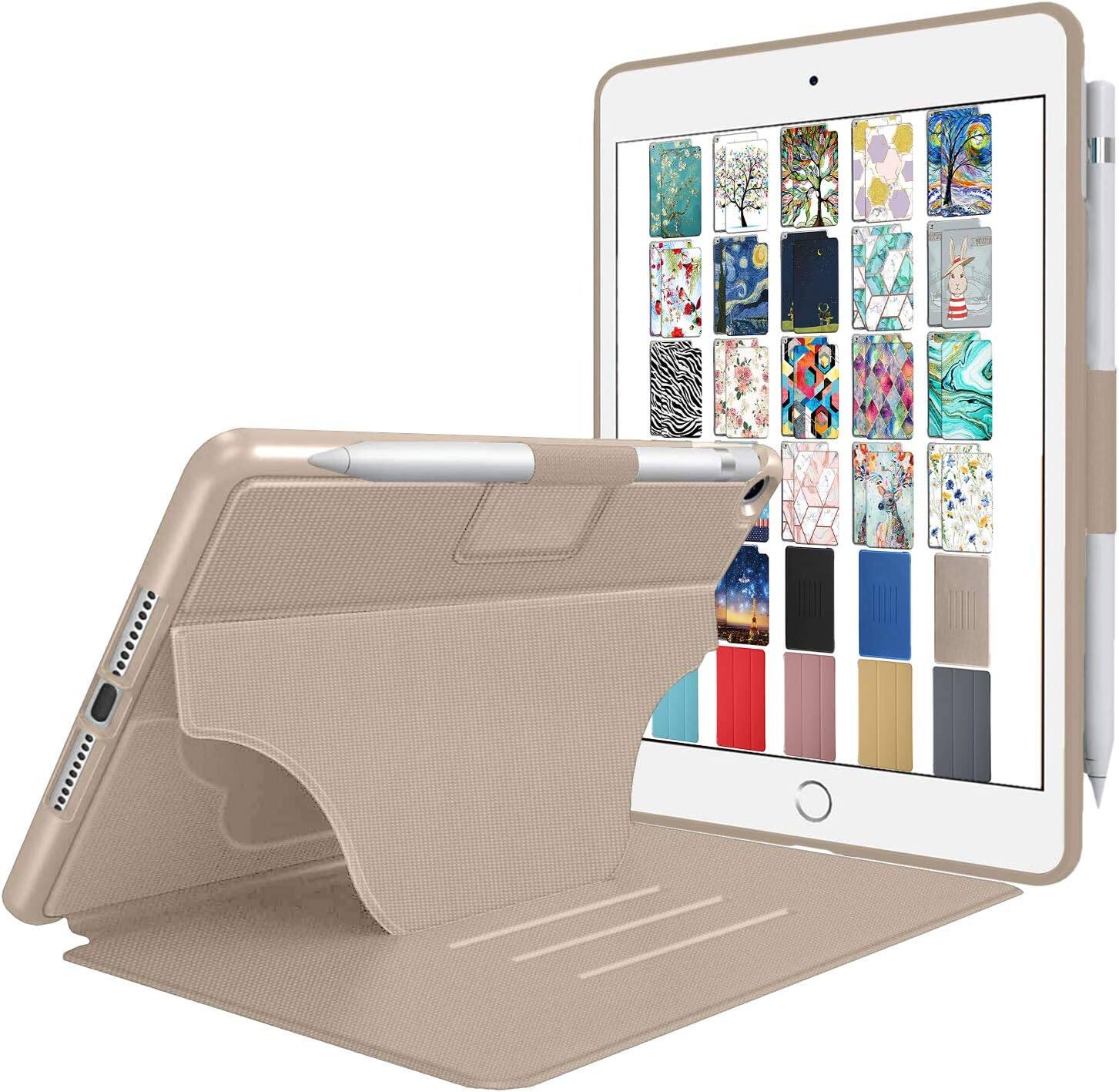 Front. DuraSafe Cases - iPad 9.7" 6th/5th Gen & Air 2/Air 1 Folio Smart Case with Soft TPU Back A1474 A1475 A1476 A1566 A1567 A1822 A1823 A1893 - Gold.