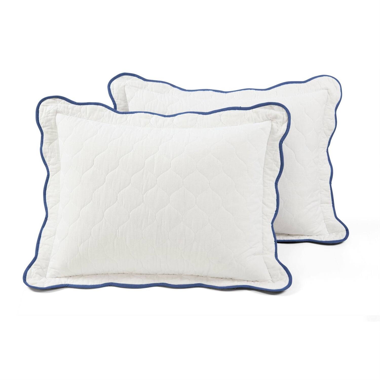Back. Hivvago - Full/Queen White Navy Scalloped Edge Reversible Thin Light Quilt Set - White Navy.