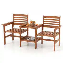 Pefilos - 3-Piece Outdoor Patio Wood 2-Seat Conversation Set with Solid Wood Construction, Outdoor Bistro Set with Coffee Table - Brown