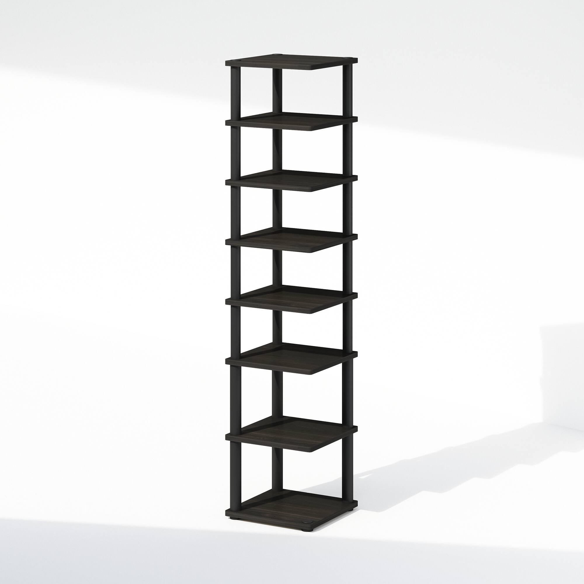 Front. Furinno - Turn-N-Tube 8-Tier Vertical Space Saving Free Standing Corner Shelf, Display Rack, Espresso/Black - Espresso/Black.
