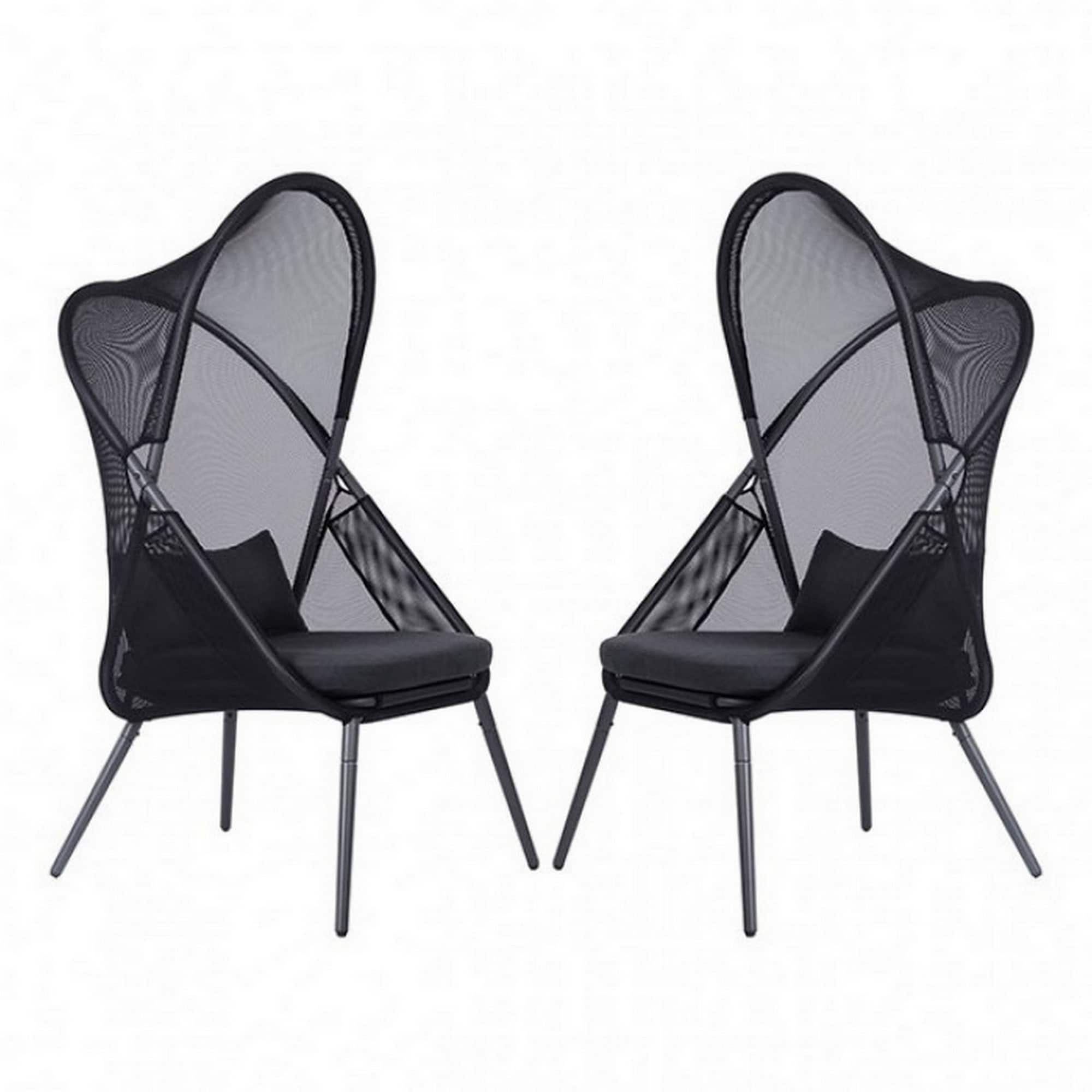 Manhattan Lane - 34 Inch Outdoor Foldable Chair, Set of 2, Fabric Seat, Steel Frame - Black